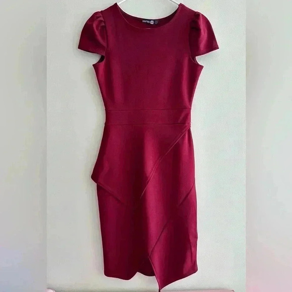 boohoo Night Laura Wrap Skirt Bodycon Dress, Berry, Size 6 - Picture 1 of 16